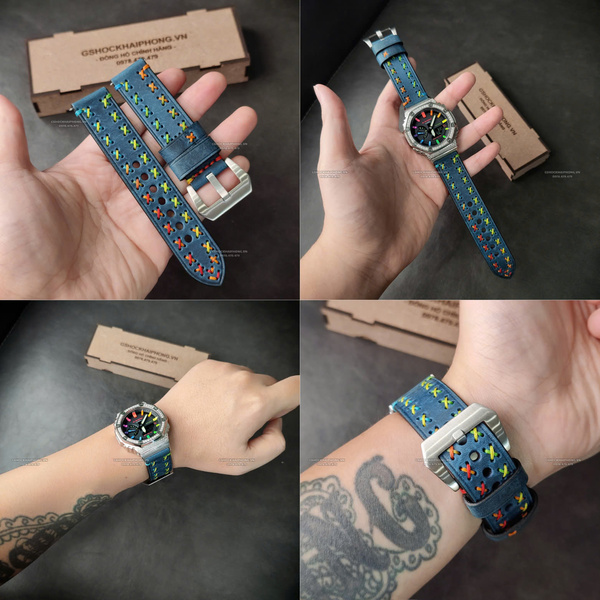 Dây da bò Crazy Horse phối chỉ màu Độc 01 - size 20mm/ 22mm/ 24mm/ 26mm