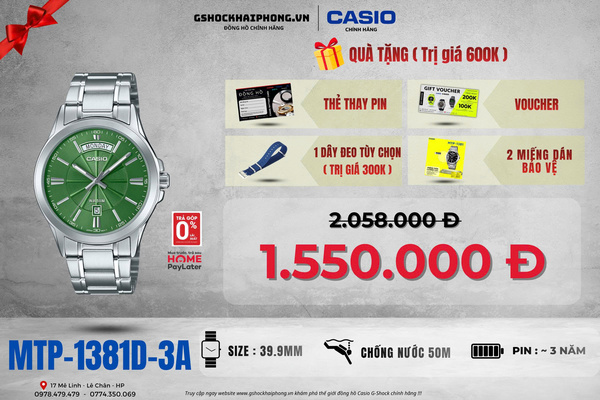 CASIO MTP-1381D-3A - QUÀ TẶNG TRỊ GIÁ 600K 