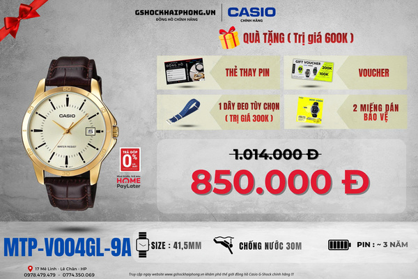 CASIO MTP-V004GL-9A - QUÀ TẶNG TRỊ GIÁ 600K