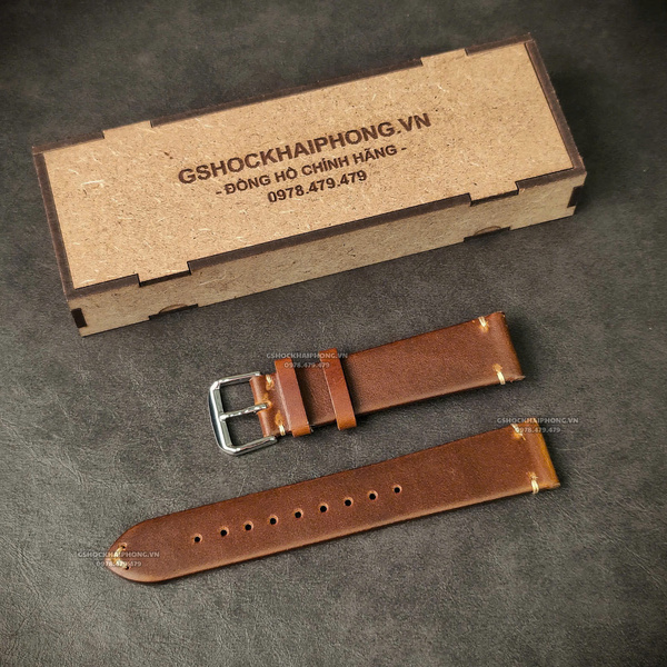 Dây da bò sáp dầu retro - Màu Nâu - Size 20/22/24mm