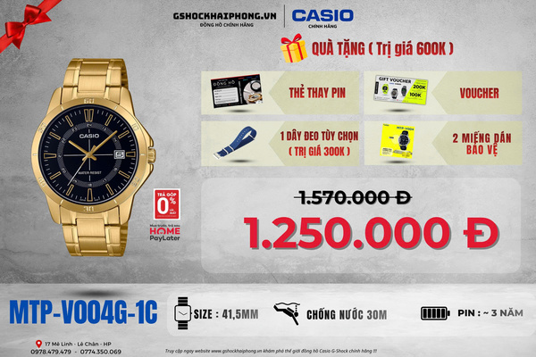 CASIO MTP-V004G-1C - QUÀ TẶNG TRỊ GIÁ 600K