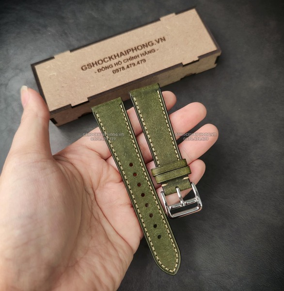 Da Ý nhập khẩu PUEPLO màu Retro - SIZE 20MM/ 22MM-Màu xanh rêu